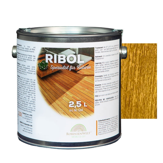 RIBOL Holzschutz-Öl Farbe: "ROBINIE" für Harthölzer (z.B. Robinie, Eiche, Teak u.v.m.), Nr. 568-250, 2,5 Liter (für max. 55qm)