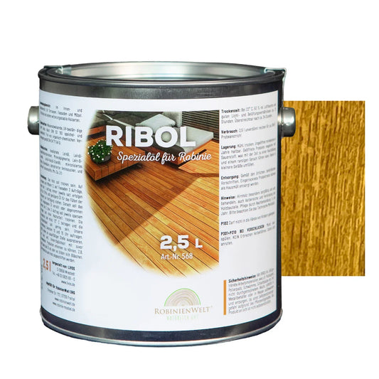 RIBOL Holzschutz-Öl NATUR (farblos) für Harthölzer (z.B. Robinie, Eiche, Teak u.v.m.), Nr. 562, 2,5 Liter (für max. 55qm)
