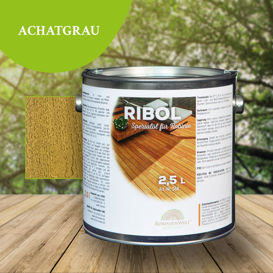RIBOL Holzschutz-Öl Farbe: "ACHATGRAU" für Harthölzer (z.B. Robinie, Eiche, Teak u.v.m.), Nr. 580-794-250, 2,5 Liter (für max. 55qm)