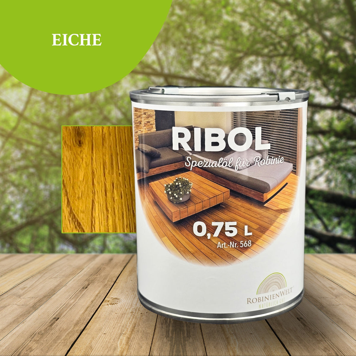 RIBOL Holzschutz-Öl Farbe: "EICHE" für Harthölzer (z.B. Robinie, Eiche, Teak u.v.m.), Nr. 580-072-075, 0,75 Liter (für max. 17qm)