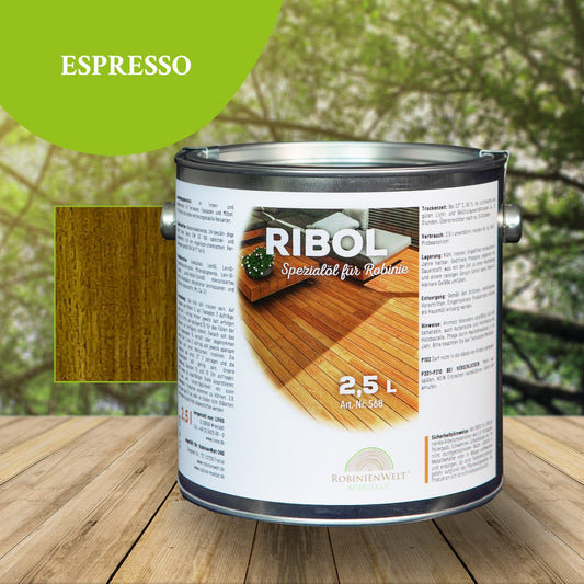 RIBOL Holzschutz-Öl Farbe: "ESPRESSO" für Harthölzer (z.B. Robinie, Eiche, Teak u.v.m.), Nr. 580-1122-250, 2,5 Liter (für max. 55qm)