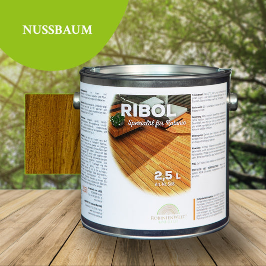 RIBOL Holzschutz-Öl Farbe: "NUSSBAUM" für Harthölzer (z.B. Robinie, Eiche, Teak u.v.m.), Nr. 580-062-250, 2,5 Liter (für max. 55qm)