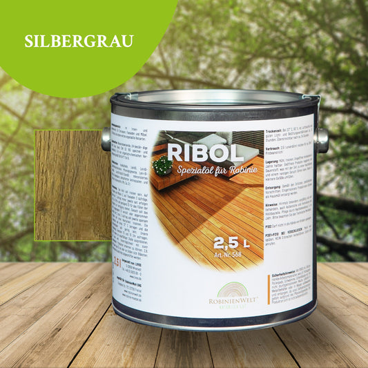 RIBOL Holzschutz-Öl Farbe: "SILBERGRAU" für Harthölzer (z.B. Robinie, Eiche, Teak u.v.m.), Nr. 580-922-250, 2,5 Liter (für max. 55qm)