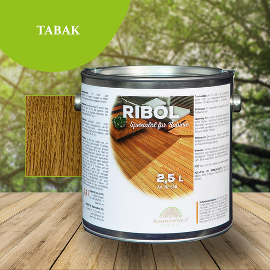 RIBOL Holzschutz-Öl Farbe: "TABAK" für Harthölzer (z.B. Robinie, Eiche, Teak u.v.m.), Nr. 580-069-250, 2,5 Liter (für max. 55qm)