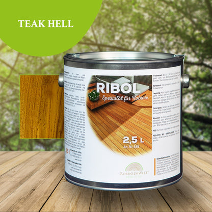 RIBOL Holzschutz-Öl Farbe: "TEAK HELL" für Harthölzer (z.B. Robinie, Eiche, Teak u.v.m.), Nr. 580-068-250, 2,5 Liter (für max. 55qm)