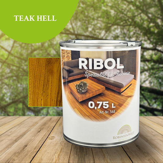 RIBOL Holzschutz-Öl Farbe: "TEAK HELL" für Harthölzer (z.B. Robinie, Eiche, Teak u.v.m.), Nr. 580-068-075, 0,75 Liter (für max. 17qm)