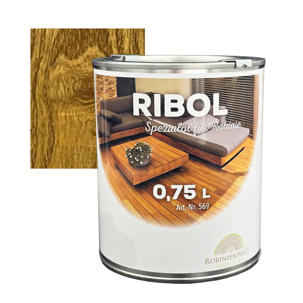 RIBOL Holzschutz-Öl Farbe: "GRAUWEIDE" für Harthölzer (z.B. Robinie, Eiche, Teak u.v.m.), Nr. 580-1124-075, 0,75 Liter (für max. 17qm)